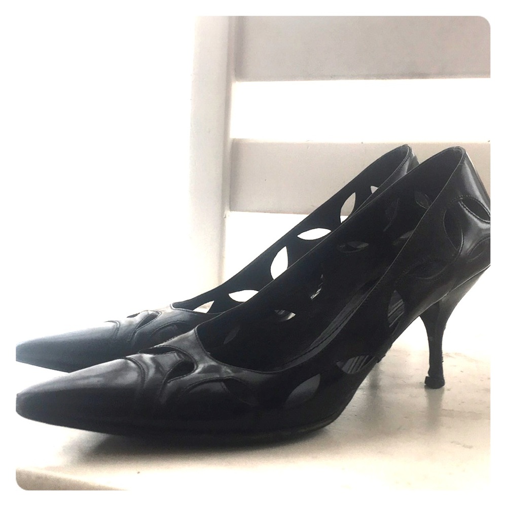 Black Patent Leather Prada cut out Heels size 9